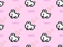 Rabbit cartoon character seamless pattern on pink background. Pixel style vector