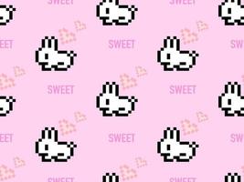 Rabbit cartoon character seamless pattern on pink background. Pixel style vector