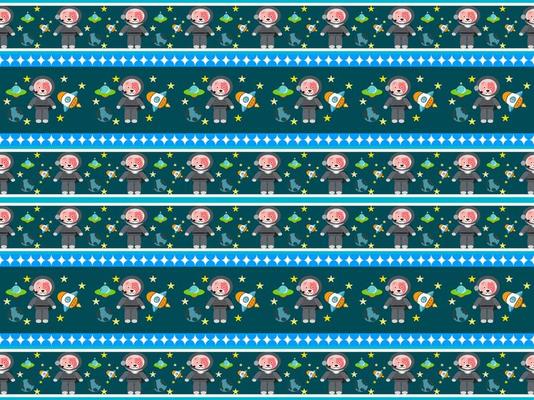 space cartoon character pattern on blue background