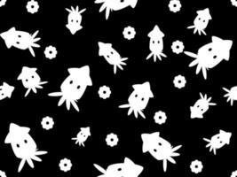 white octopus cartoon character pattern on black background vector