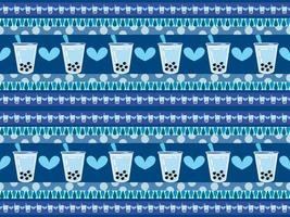 bubble milk tea seamless pattern on blue background vector