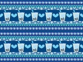 bubble milk tea seamless pattern on blue background vector