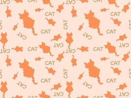 Cat cartoon character seamless pattern on orange background. Pixel style vector