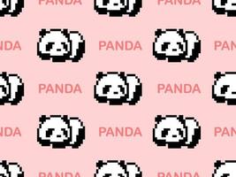 Panda cartoon character seamless pattern on pink background.Pixel style vector