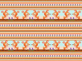Deer cartoon character seamless pattern on orange background. Pixel style vector