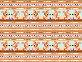 Deer cartoon character seamless pattern on orange background. Pixel style vector