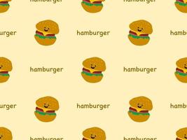 hamburger cartoon character seamless pattern on yellow background. vector