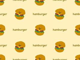 hamburger cartoon character seamless pattern on yellow background. vector