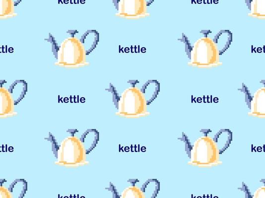 Pot cartoon character seamless pattern on blue background.Pixel style