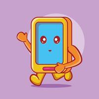mascota de personaje de teléfono inteligente ejecutando dibujos animados aislados en diseño de estilo plano vector