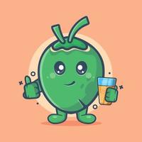 lindo personaje de coco mascota sosteniendo bebida dibujos animados aislados en diseño de estilo plano vector