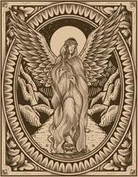 illustration vintage angel with engraving ornament style