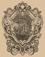 Ilustración vintage águila con estilo de grabado vector