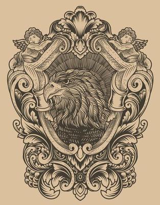 illustration vintage eagle with engraving style