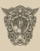 illustration vintage gorilla with engraving style vector