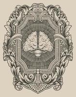 illustration antique brain with engraving style vector