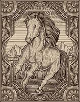illustration vintage horse with engraving style vector