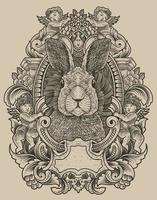 Ilustración de conejo vintage con estilo de grabado