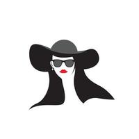diseño de ilustración de niña con sombrero cabello hermoso logotipo vector icono símbolo