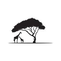 giraffe in african zoo silhouette logo design vector icon illustration