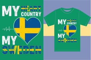 mi corazón, mi país, mi Suecia. diseño de camiseta de bandera de suecia vector