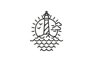 Vintage Lighthouse on Coastal Beach logo design template