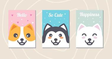 establecer lindas tarjetas de perro con mensajes vector