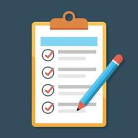 Checklist with pencil icon. Flat vector illustration.