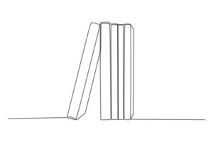 Simple single line drawing of books on the table. Line art design for educational concept vector