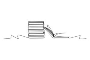 Simple single line drawing of books on the table. Line art design for educational concept vector