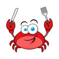 divertido personaje de dibujos animados de cangrejo rojo con tenedor y cuchillo