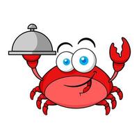 Funny Red Crab Cartoon Character Holding Plate vector