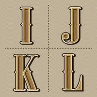 Western alphabet letters vintage design vector i, j, k, l