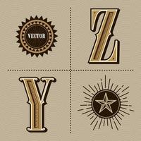 Western alphabet letters vintage design vector y, z