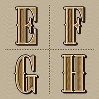 Western alphabet letters vintage design vector e, f, g, h