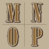 Western alphabet letters vintage design vector m, n, o, p