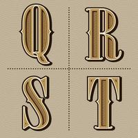 Western alphabet letters vintage design vector q, r, s, t