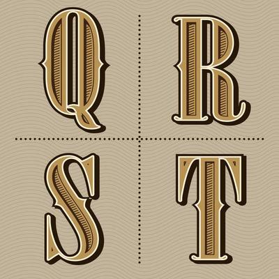 Western alphabet letters vintage design vector i, j, k, l