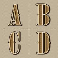 Western alphabet letters vintage design vector a, b, c, d