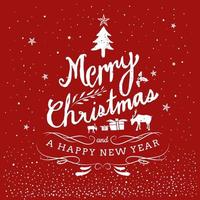 Merry Christmas And Happy New Year Typography Hand Drawn Vintage