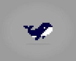 Píxel de ballena de 8 bits. píxeles de animales en ilustraciones vectoriales para activos de juegos o patrones de punto de cruz vector