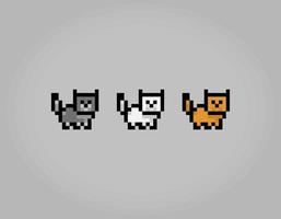 gato de píxeles de 8 bits. animales para activos de juego en ilustración vectorial. vector