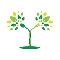 árboles de tenedor y cuchara para el diseño del logotipo de alimentos saludables, símbolo gráfico vectorial icono ilustración idea creativa vector