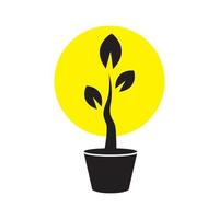 modern shape black plant pot with sun logo design, vector graphic symbol icon illustration creative idea