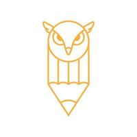 line minimalist owl with pencil logo design, vector graphic symbol icon illustration creative idea