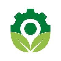 green leaf with gear point logo design, vector graphic symbol icon illustration creative idea