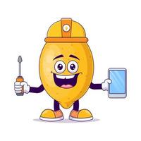 Electrician lemon cartoon mascot character vector