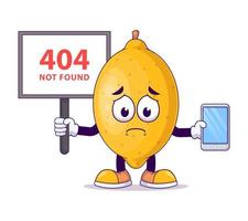 holding signboard 404 not found lemon cartoon mascot vector