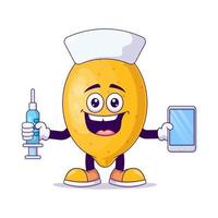 Nurse lemon cartoon mascot character vector