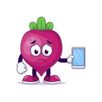 beetroot cartoon mascot showing unhappy expression vector